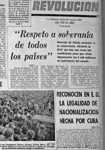 primera página del periódico revolución marzo de 1964